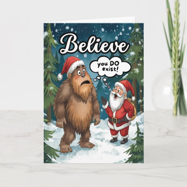 Sasquatch Meets Santa Believe Christmas Helgkort (Framsida)