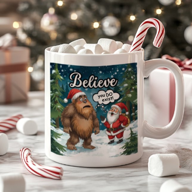 Sasquatch Meets Santa I Believe Funny Christmas Kaffemugg (Skapare uppladdad)