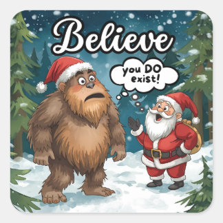 Sasquatch möter tomten jag tror på rolig jul fyrkantigt klistermärke