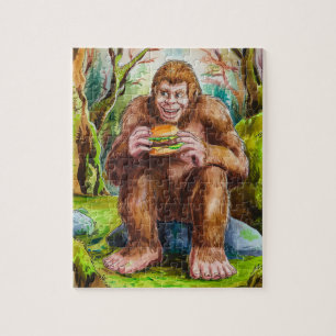 Sasquatch och Cheesburger i en Mossy-skog Pussel