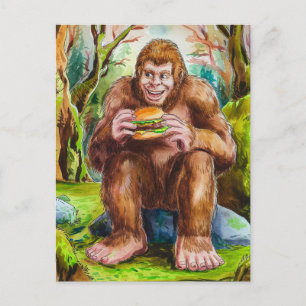 Sasquatch och Cheesburger i en Mossy-skog Vykort