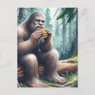 Sasquatch och Cheesburger Watercolor Forest Vykort