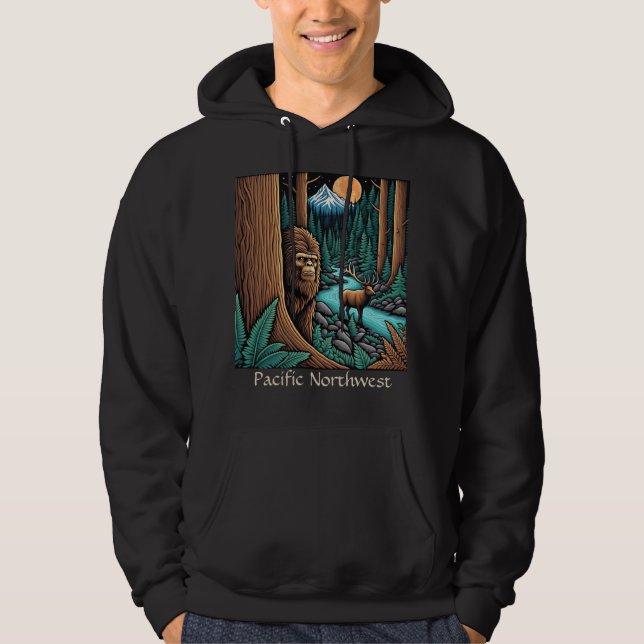 Sasquatch och Elk Pacific Northwest Hoodie (Framsida)