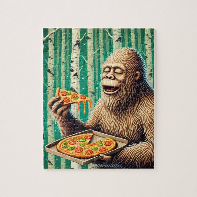 Sasquatch och Pizza i Birch Träd-skogen Pussel (Vertikal)