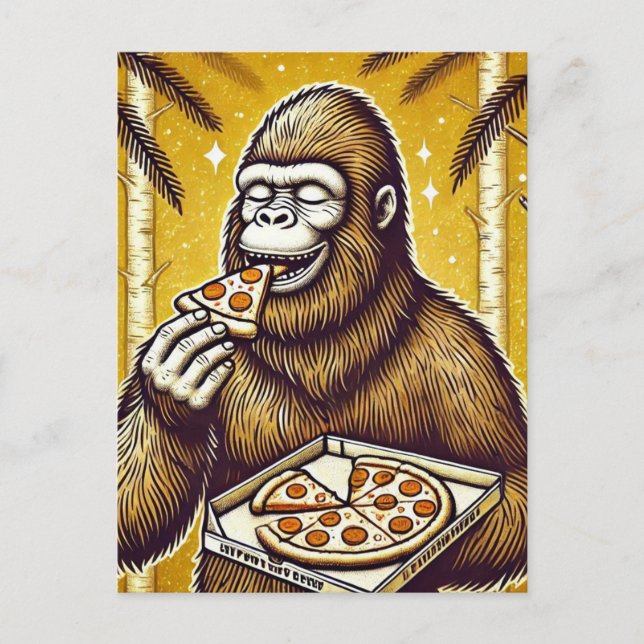 Sasquatch och Pizza Vykort (Framsida)
