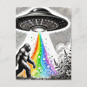 Sasquatch och UFO i en Meadow Vykort