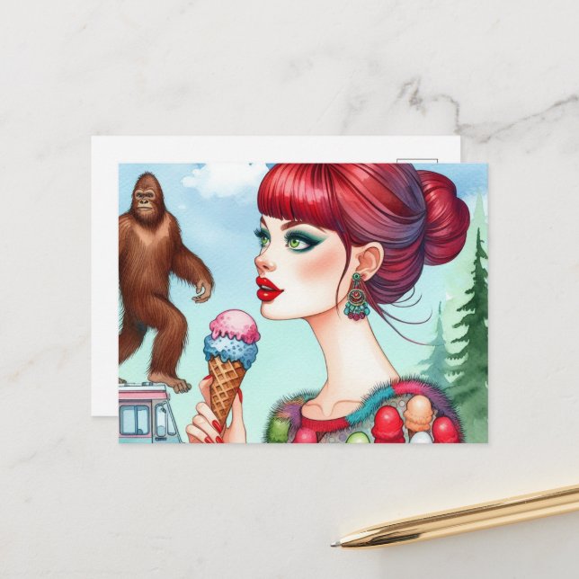 Sasquatch on Ice Cream Lastbil Vykort (Fram/Back In Situ)