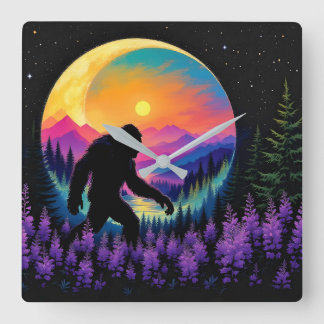 Sasquatch Rainbow Mountain Måne Wall Clock Fyrkantig Klocka