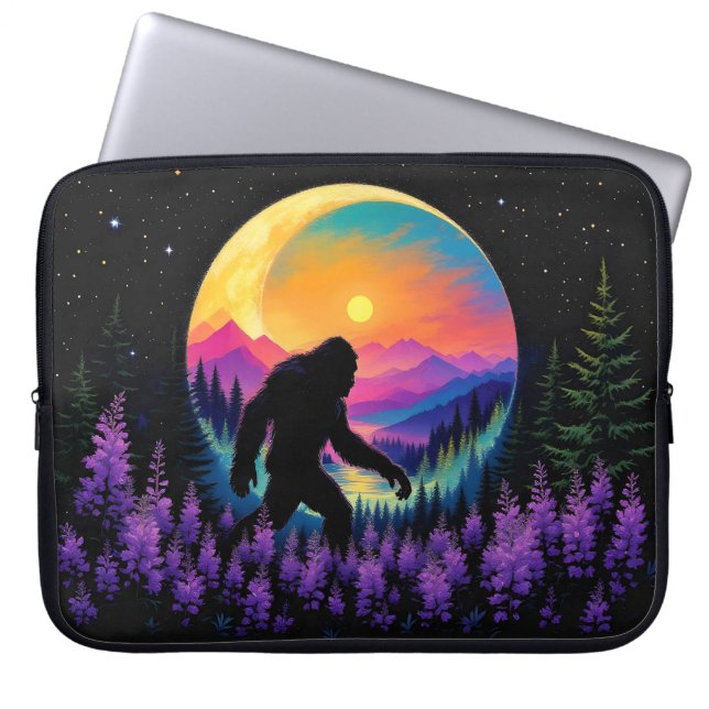 Sasquatch Rainbow Mountain Måne Wall Clock Laptop Fodral (Framsidan)