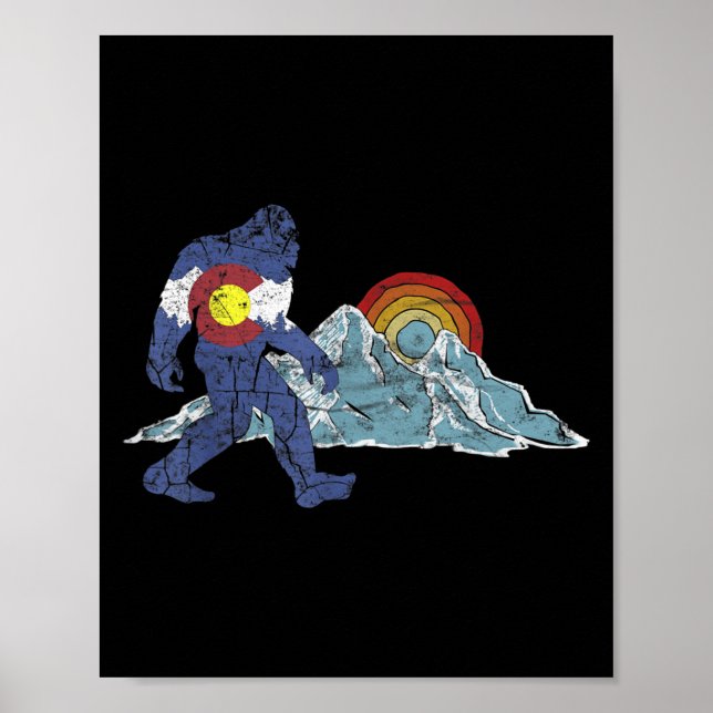 Sasquatch Retro Delstatsflagga Colorado Klippiga b Poster (Framsidan)