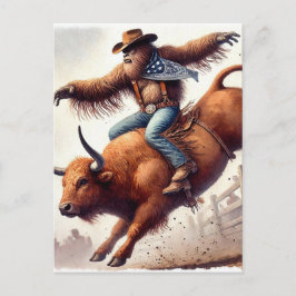 Sasquatch rider en rodeo bull fantasykonst vykort