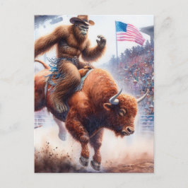Sasquatch rider en rodeo bull fantasykonst vykort