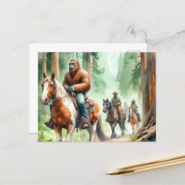 Sasquatch Rides A Paint Horse on a Trail Ride Vykort