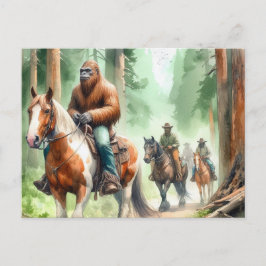 Sasquatch Rides A Paint Horse on a Trail Ride Vykort