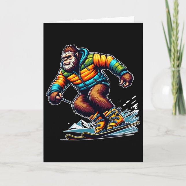 Sasquatch skidäventyr Bigfoot vinterskick  Kort (Framsida)