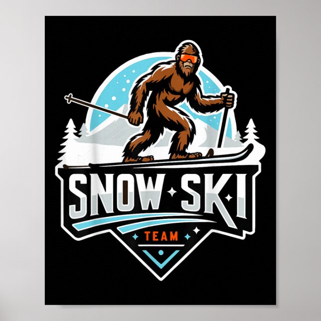 Sasquatch Snow Ski Team Snow Skidande Bigfoot Teck Poster (Framsidan)