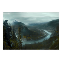 Sasquatch som förbiser en kuperad bergsdal