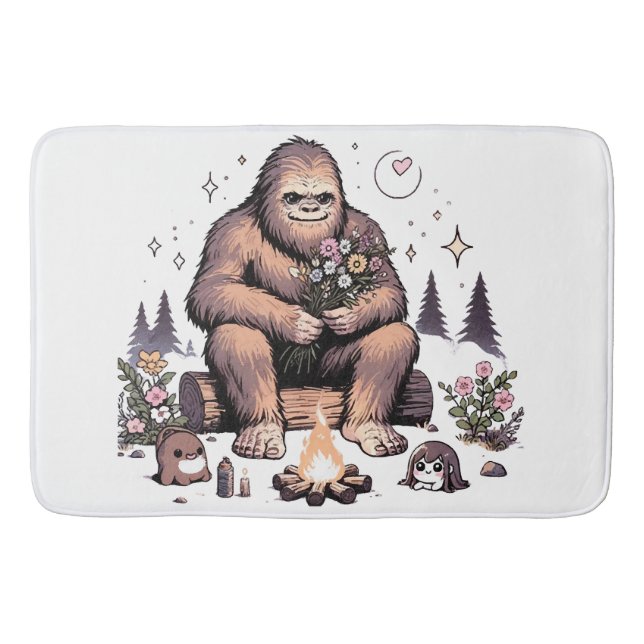 Sasquatch som håller blommor badrumsmatta (Framsidan)