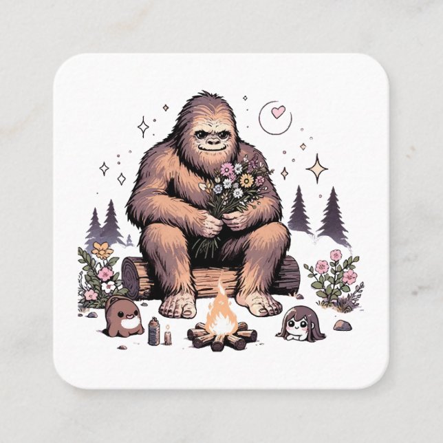 Sasquatch som håller blommor fyrkantigt visitkort (Framsida)