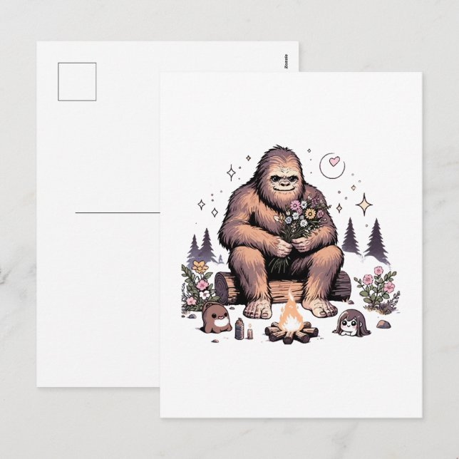 Sasquatch som håller blommor helg vykort (Fram/baksida)