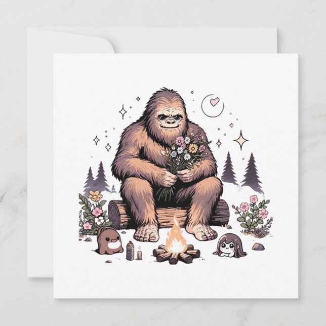 Sasquatch som håller blommor inbjudningar (Framsida)