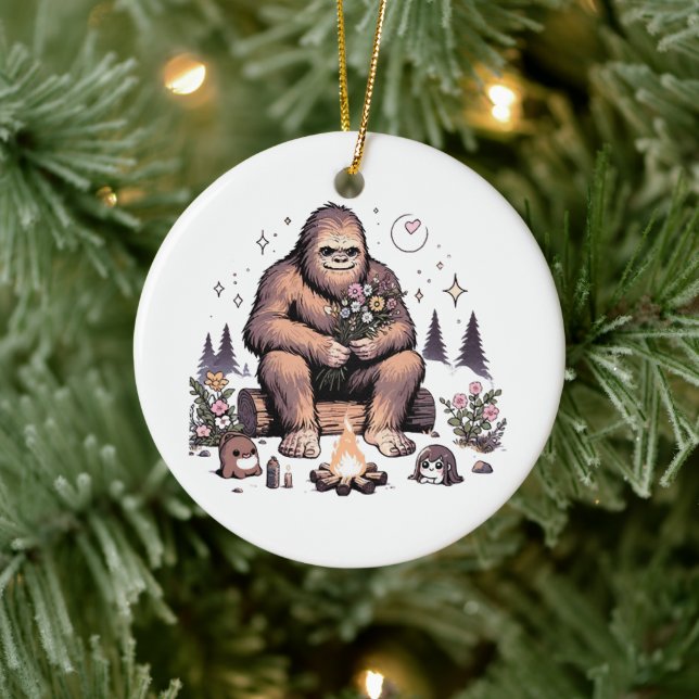 Sasquatch som håller blommor julgransprydnad keramik (Träd)