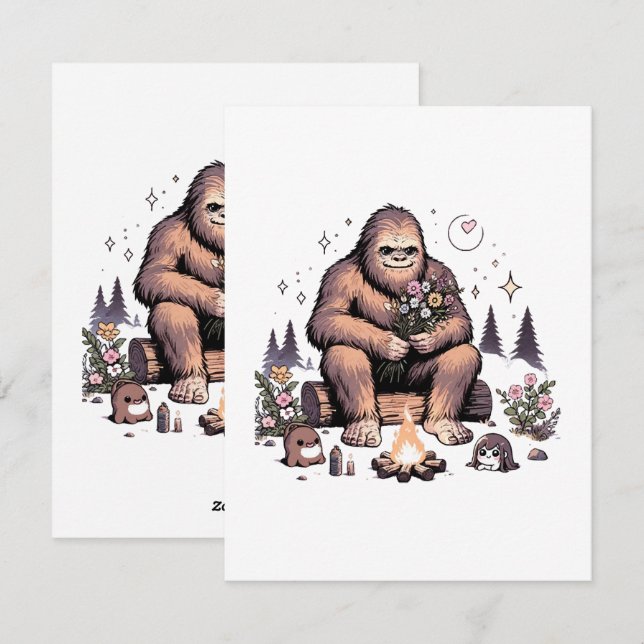 Sasquatch som håller blommor julkort (Fram/baksida)
