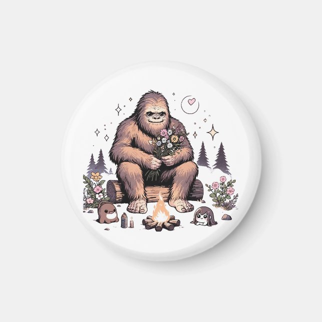 Sasquatch som håller blommor magnet (Framsidan)