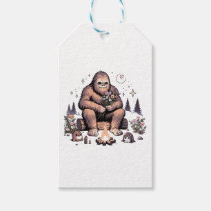 Sasquatch som håller blommor presentetikett