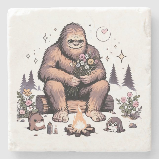 Sasquatch som håller blommor stenunderlägg (Framsidan)