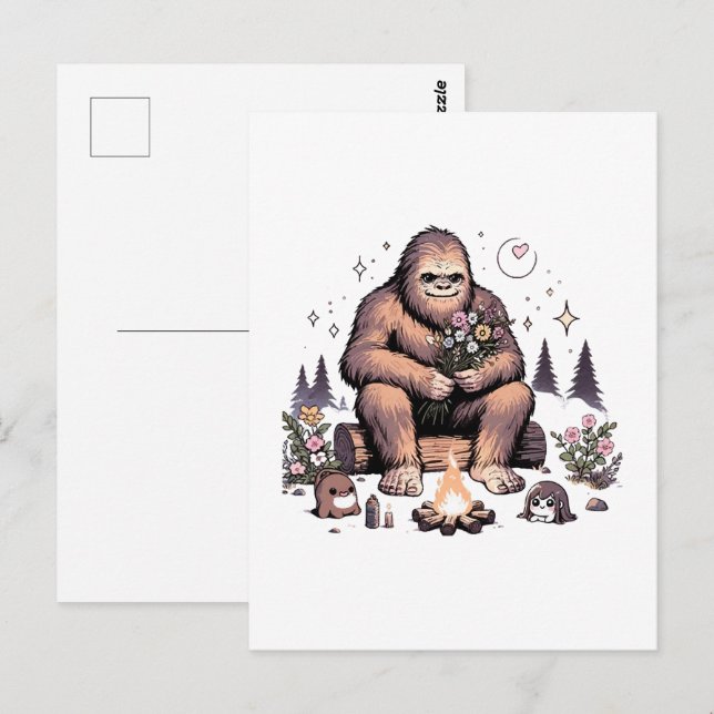 Sasquatch som håller blommor vykort (Fram/baksida)
