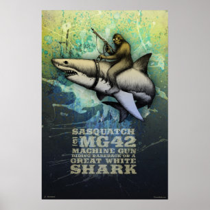 Sasquatch som rider en underbar vithaj poster