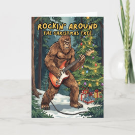 Sasquatch som rockar runt julgranen  helgkort