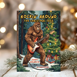 Sasquatch som rockar runt julgranen  julkort