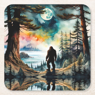 Sasquatch stående under månljuset underlägg papper kvadrat