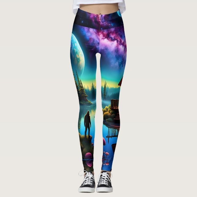 Sasquatch startar i en stuga och nebula himlar leggings (Framsida)