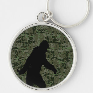 Sasquatch svart SilhouetteDigital kamouflage Rund Silverfärgad Nyckelring
