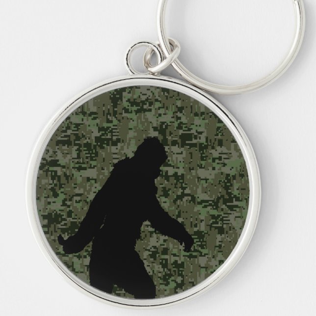 Sasquatch svart SilhouetteDigital kamouflage Rund Silverfärgad Nyckelring (Framsidan)