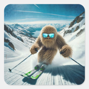 Sasquatch the Skier Fyrkantigt Klistermärke