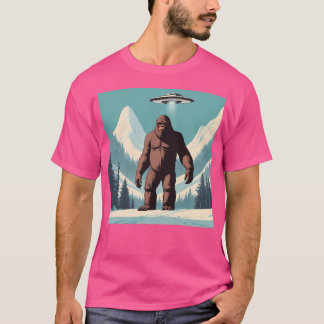 Sasquatch Ufo Snowy Mountain Scene T Shirt