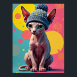 Sass phinx: Den ultimata pop-Art-Mode-katten Poster<br><div class="desc">I denna slående popkonst biet blir en sjö av slimmad sphynx-katt en höggradig ikon i mode med en allvarlig attityddos. Möt "Sass-phinx", ett kattdjur så att snyggt och apati får dig att ifrågasätta dina egna val. Med sitt rynklade, rosaktiga skinn och piercing turkos ögon utstrålar denna katt en vib av...</div>