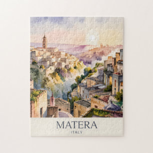Sassi di Matera Resa Italien Grottstad Vattenfärg Pussel