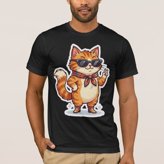 Sassig katt i solglasögon & halsduk T-shirt (Framsida)