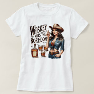 Sassig Retro Tjej T-Shirt – Whiskey Dödar Uttråkni