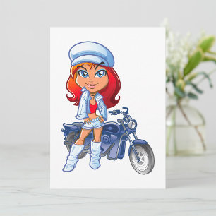 Sassy Biker Girl with Red Hair and Motorcle Inbjudningar