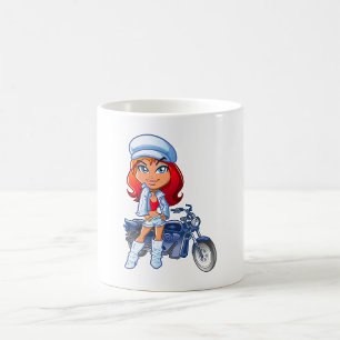 Sassy Biker Girl with Red Hair and Motorcle Kaffemugg