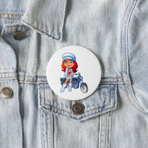Sassy Biker Girl with Red Hair and Motorcle Knapp