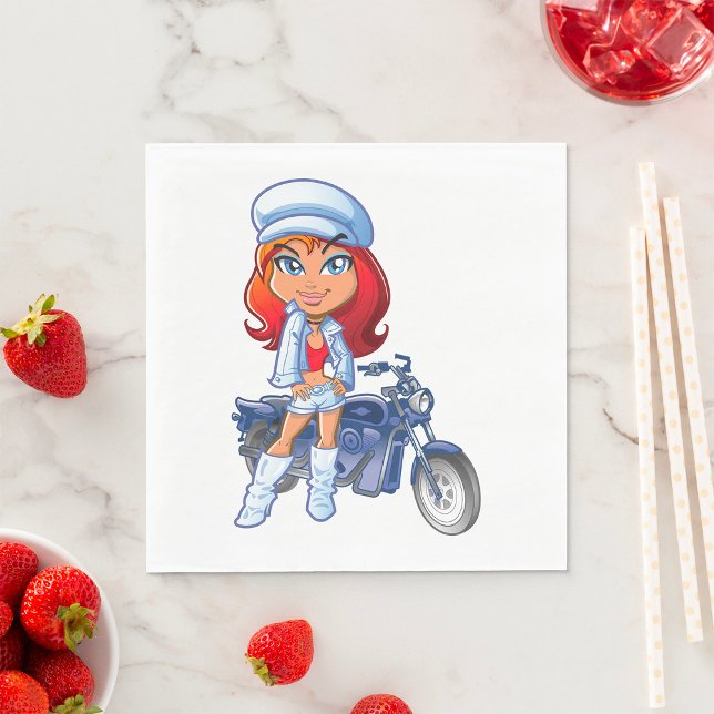 Sassy Biker Girl with Red Hair and Motorcle Pappersservett (Skapare uppladdad)