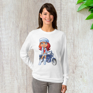 Sassy Biker Girl with Red Hair and Motorcle T Shirt