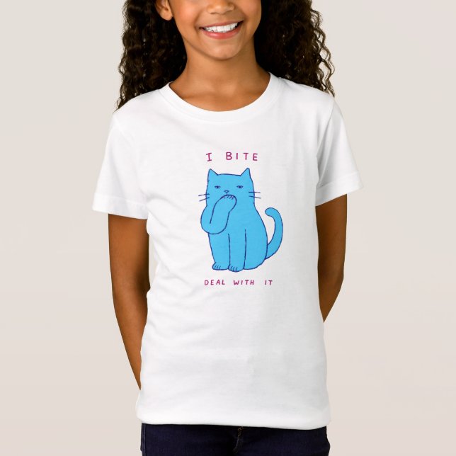 Sassy blå katt jag biter hantera det för kontoret t shirt (Framsida)